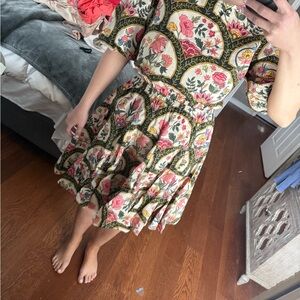 Christian Lacroix Red and Pink Puff Sleeve Mini Sundress